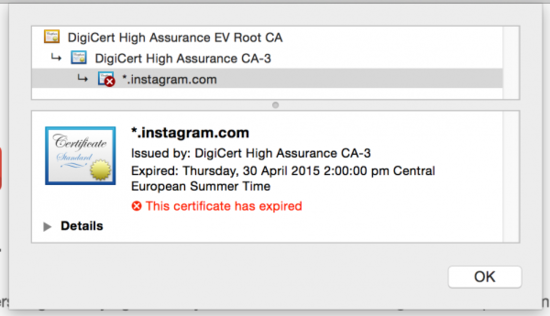 Instagram忘记更新SSL证书